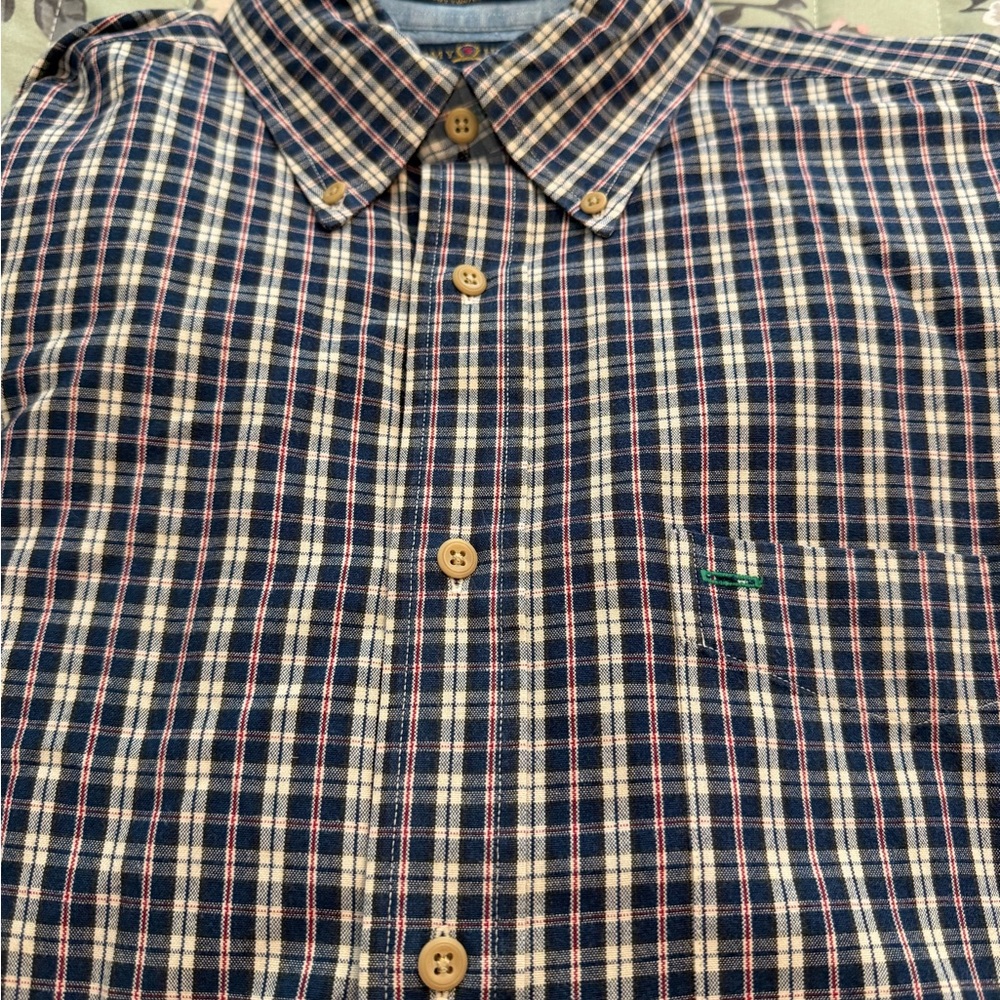 Orginal Tommy Hilfiger Navy and White Plaid Dress Shirt